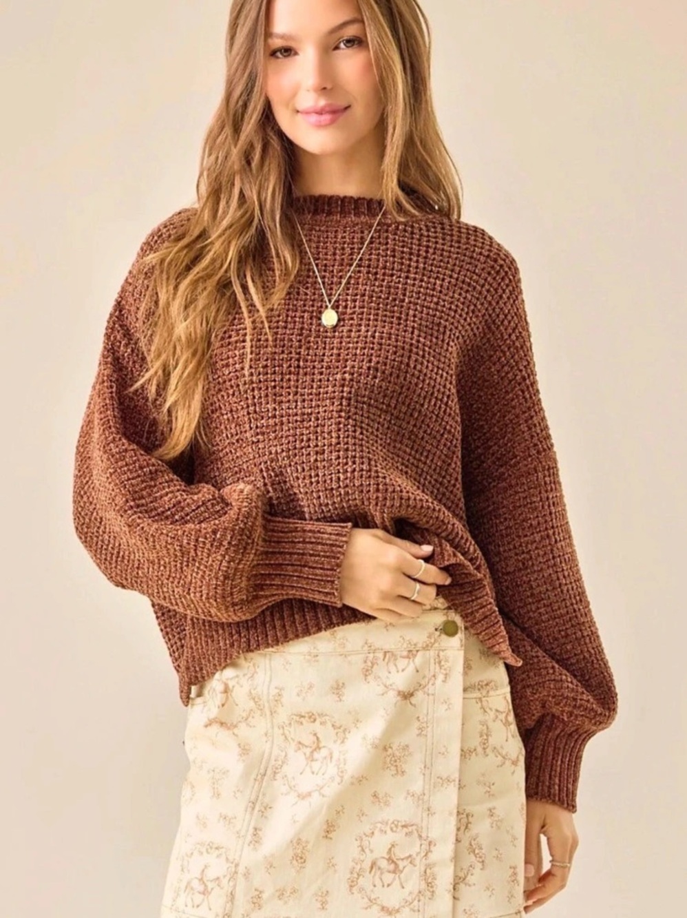 🤎 Altar’d State Brown Chenille Oversized Cropped Sweater XXL